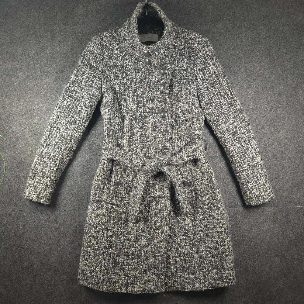 T Tahari by Elie Tahari Coat Wool Blend Tweed Size 2 Double Breasted Belted